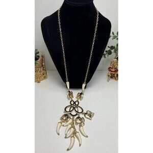 Lilly Pulitzer Elephant Statement Necklace Gold Tone Ivory-Tone Tusk Charm